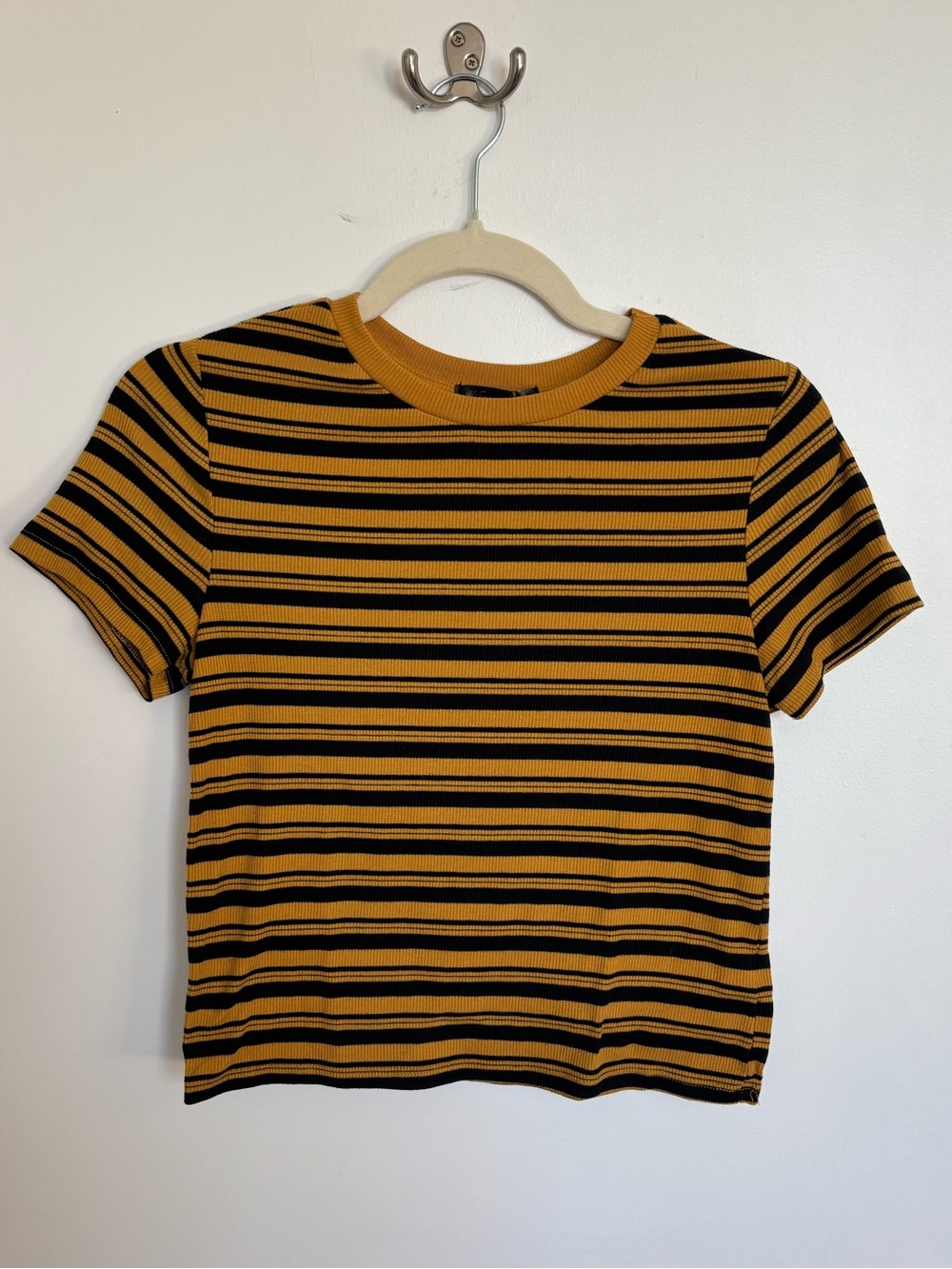 Streetwear Society Striped Short-Sleeve Crewneck Top - Mustard/Black